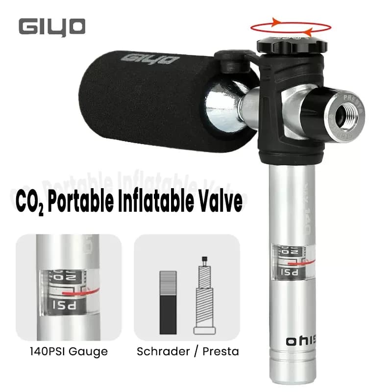 Pompa del cilindro di CO2 GIYO con pompa dell'aria delle bici del calibro adattatore Schrader Presta pompa del pneumatico della bicicletta in lega di alluminio gonfiatore della cartuccia di CO2