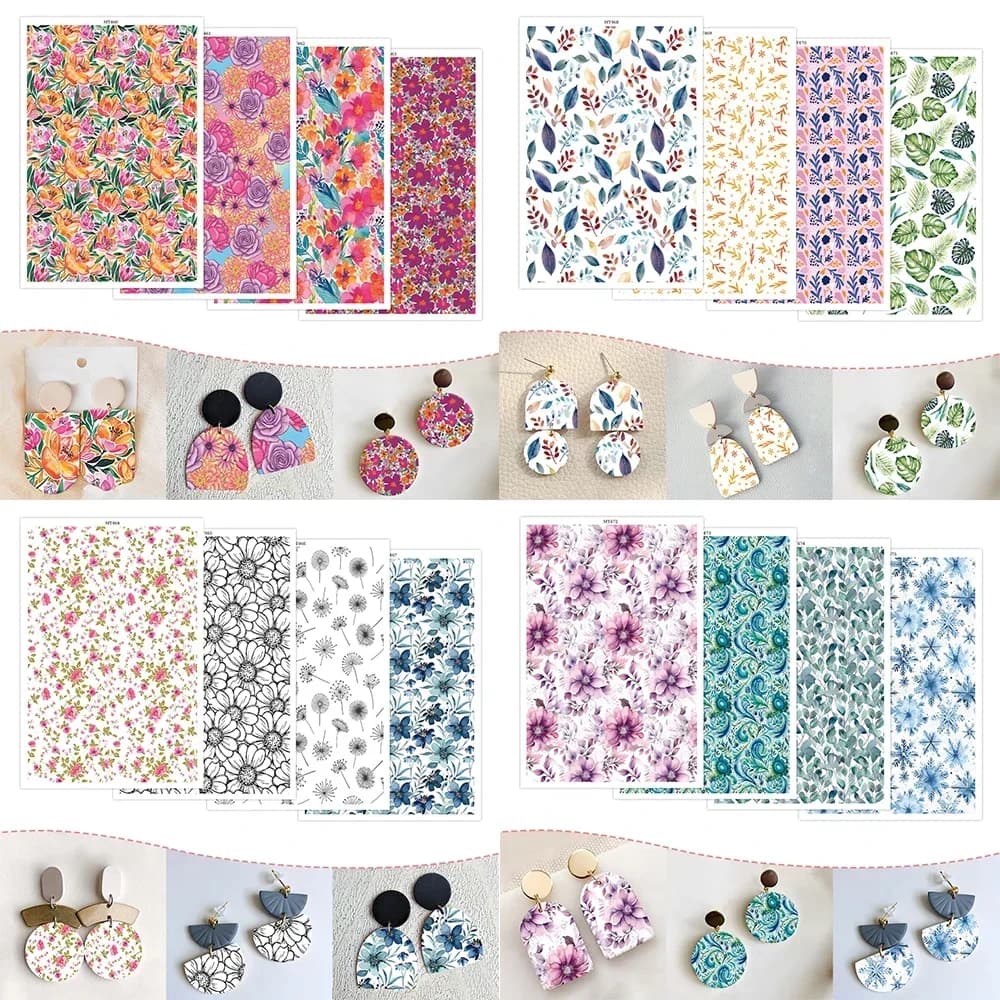 Beautiful Flowers Daisy Pattern Polymer Clay Watercolor Transfer Paper Pottery Earrings Jewelry Soluble Disposable Sticker Tools