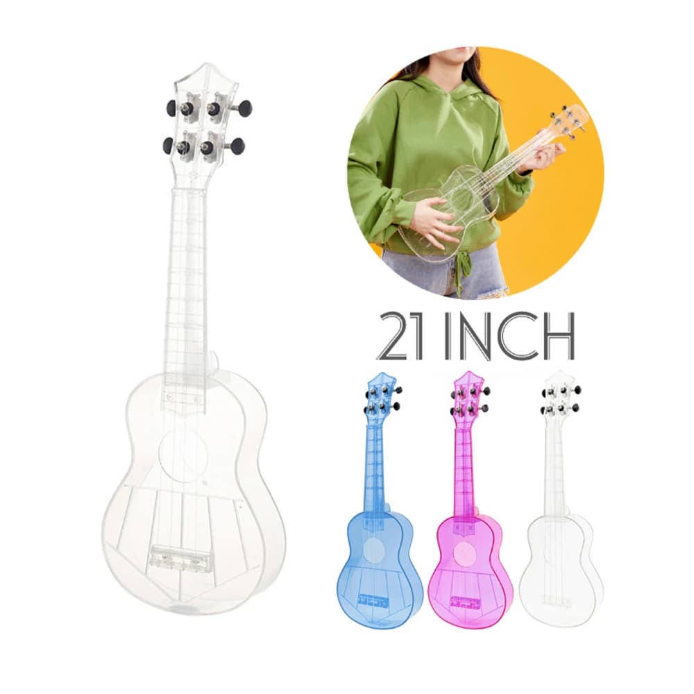 Ukulele soprano da 21 pollici Materiale PC trasparente Unibody integrale Leggero color caramello 3 corde Ukulele per chitarra