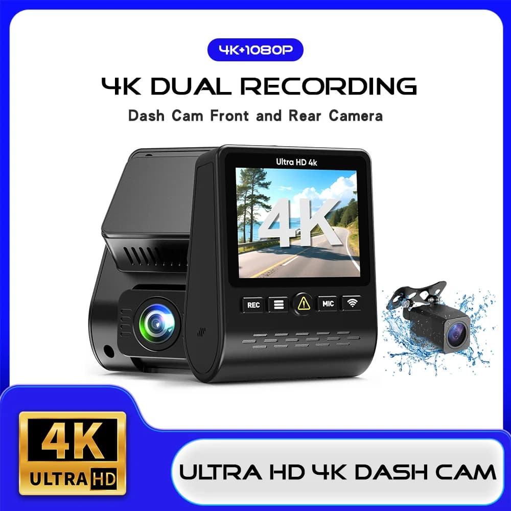 Registratore Video 4K AW01, DVR per Auto HD con Visione Notturna, Dashcam, Monitor di Parcheggio, Angolo di Registrazione 170 Gradi, Telecamera per Veicoli