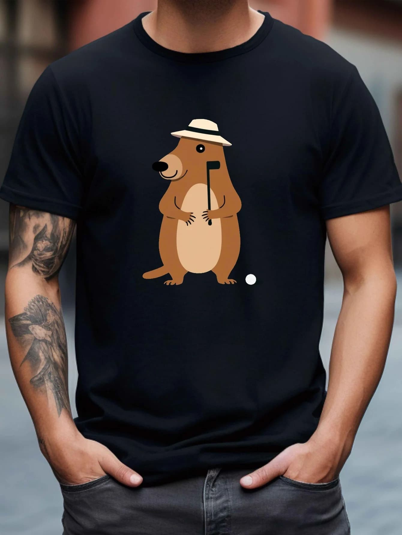 T-shirt marmotta da golf da uomo T-shirt estiva da esterno a maniche corte in cotone casual per gli amanti del golf