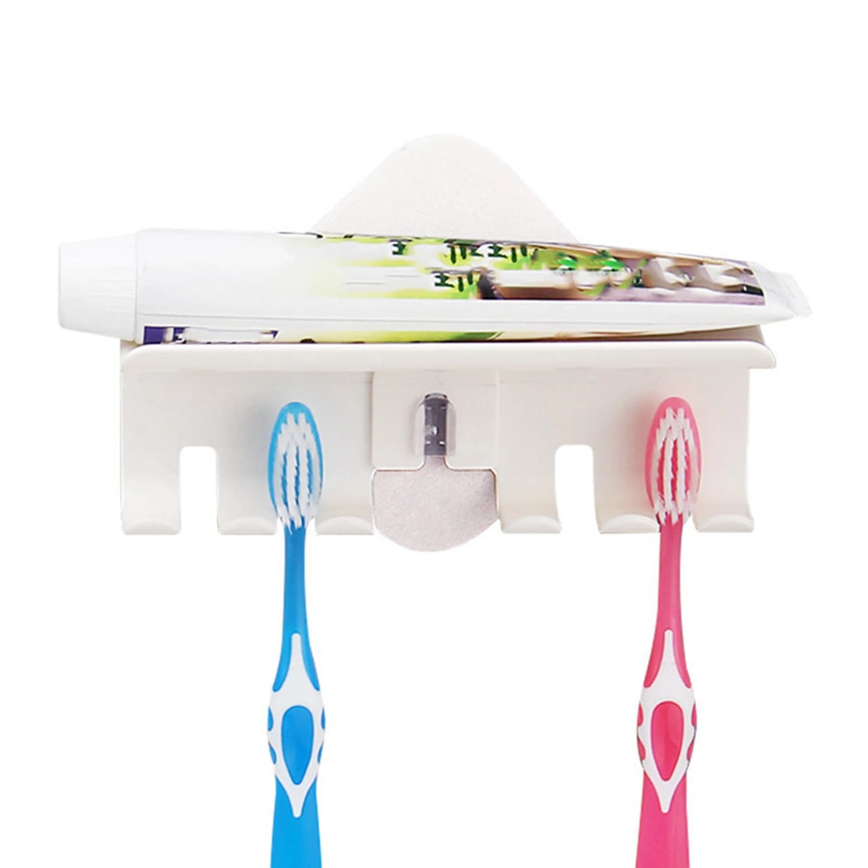 Portaspazzolino da parete AB46-2X con adesivo magico, set per spazzolini da denti per la famiglia, supporto da parete per dentifricio