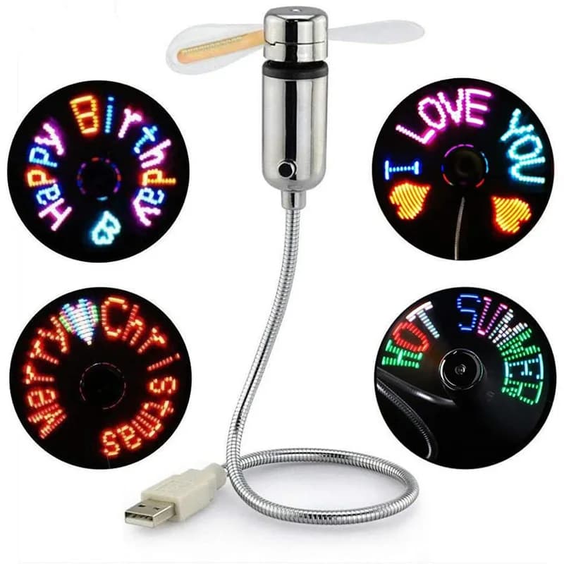 Ventilatore USB creativo, USB LED RGB Luce programmabile Ventilatore flessibile a collo di cigno Messaggio fai da te Mini ventilatore USB per PC Laptop Notebook Desktop