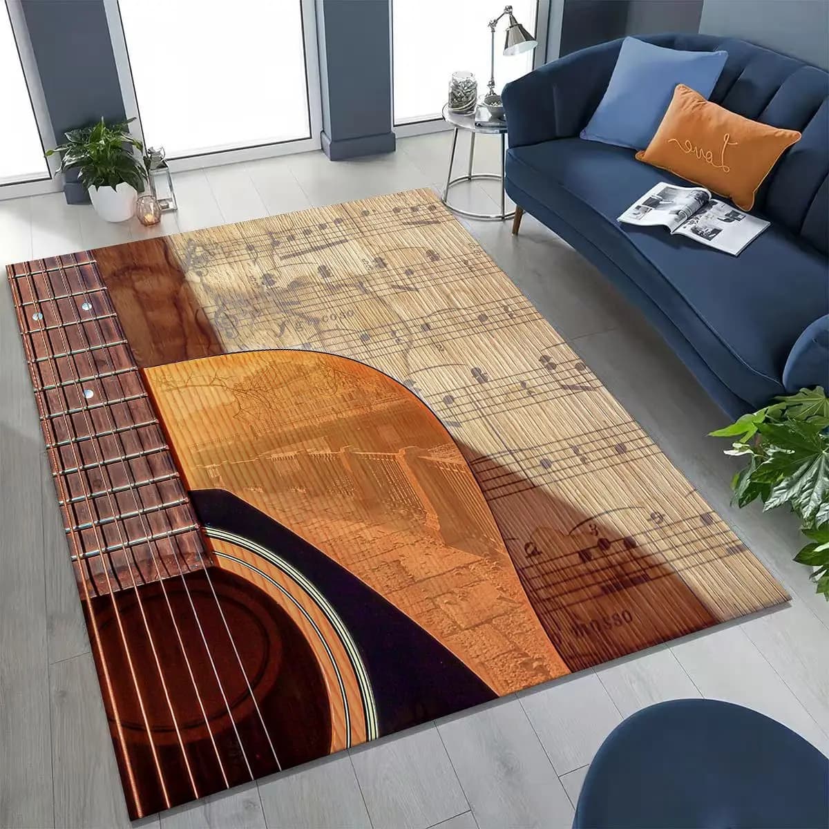 Dancing Music Musical Note Instrument Cartoon Rug for Bedroom Living Room Sofa Home Doormat Decor,Large Kids Non-slip Floor Mat