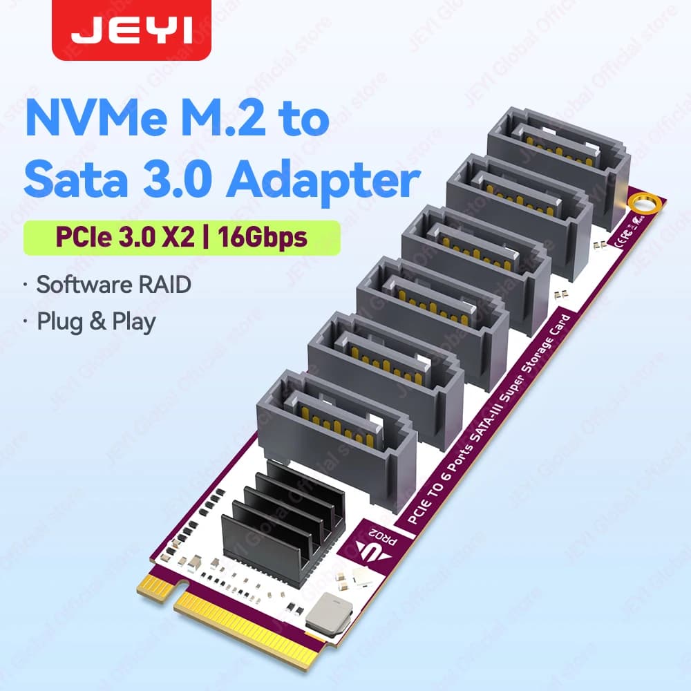 Adattatore JEYI da M.2 a SATA, scheda M-Key a SATA 3.0 a 6 porte, supporto SSD/HDD da 6 Gbps per PC desktop, chip ASM1166 con indicatore LED