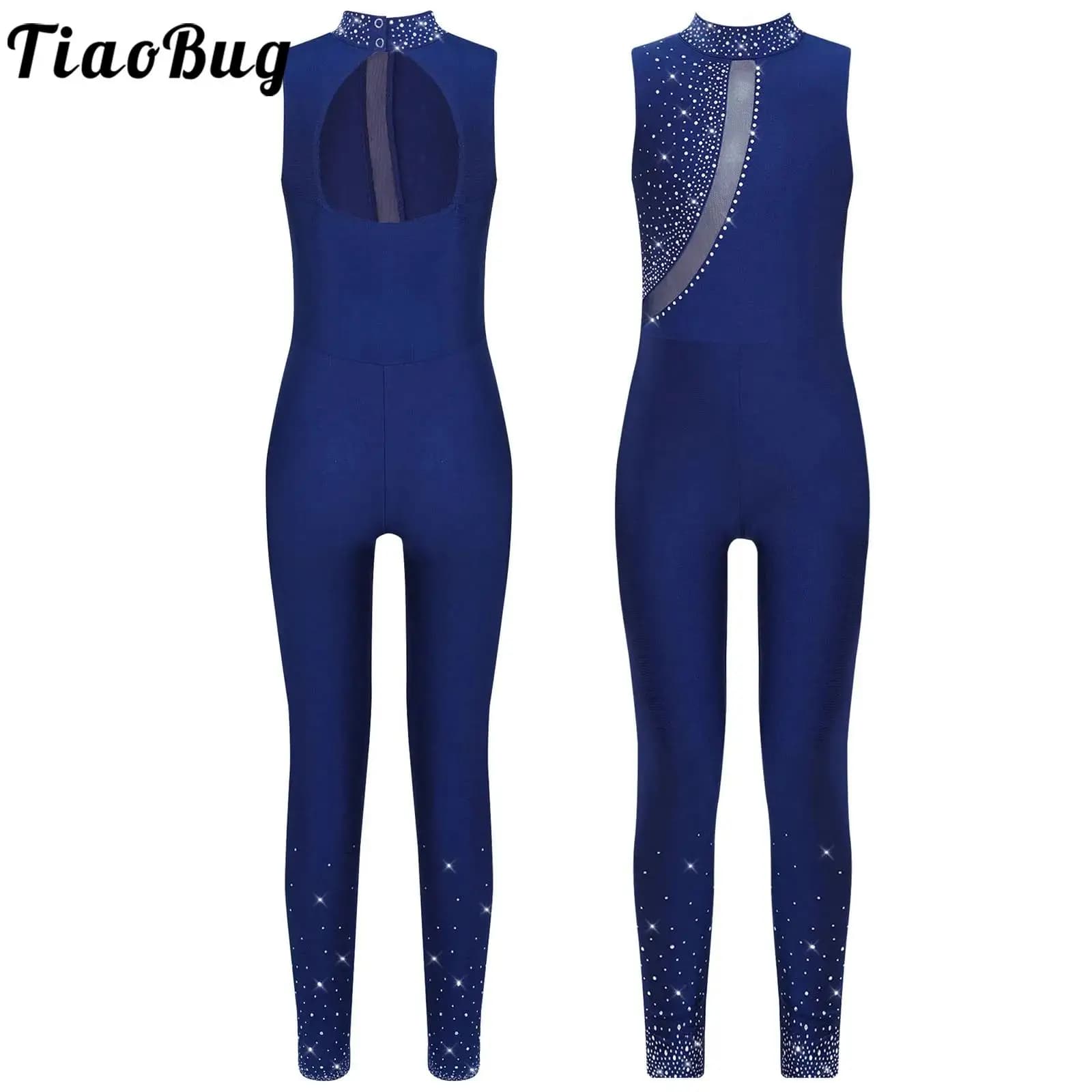 Bambini Ragazze Senza Maniche Ginnastica Balletto Danza Body Tuta Maglia Strass Pattinaggio di Figura Completo Unitard Tuta Dancewear