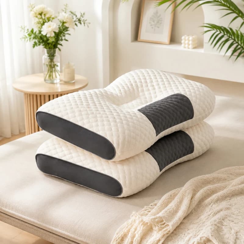 Cuscino Cervicale Ergonomico Bianco di Media Altezza (2 Pezzi), Cuscino Massaggiante per il Sonno, Opzioni Standard e Premium