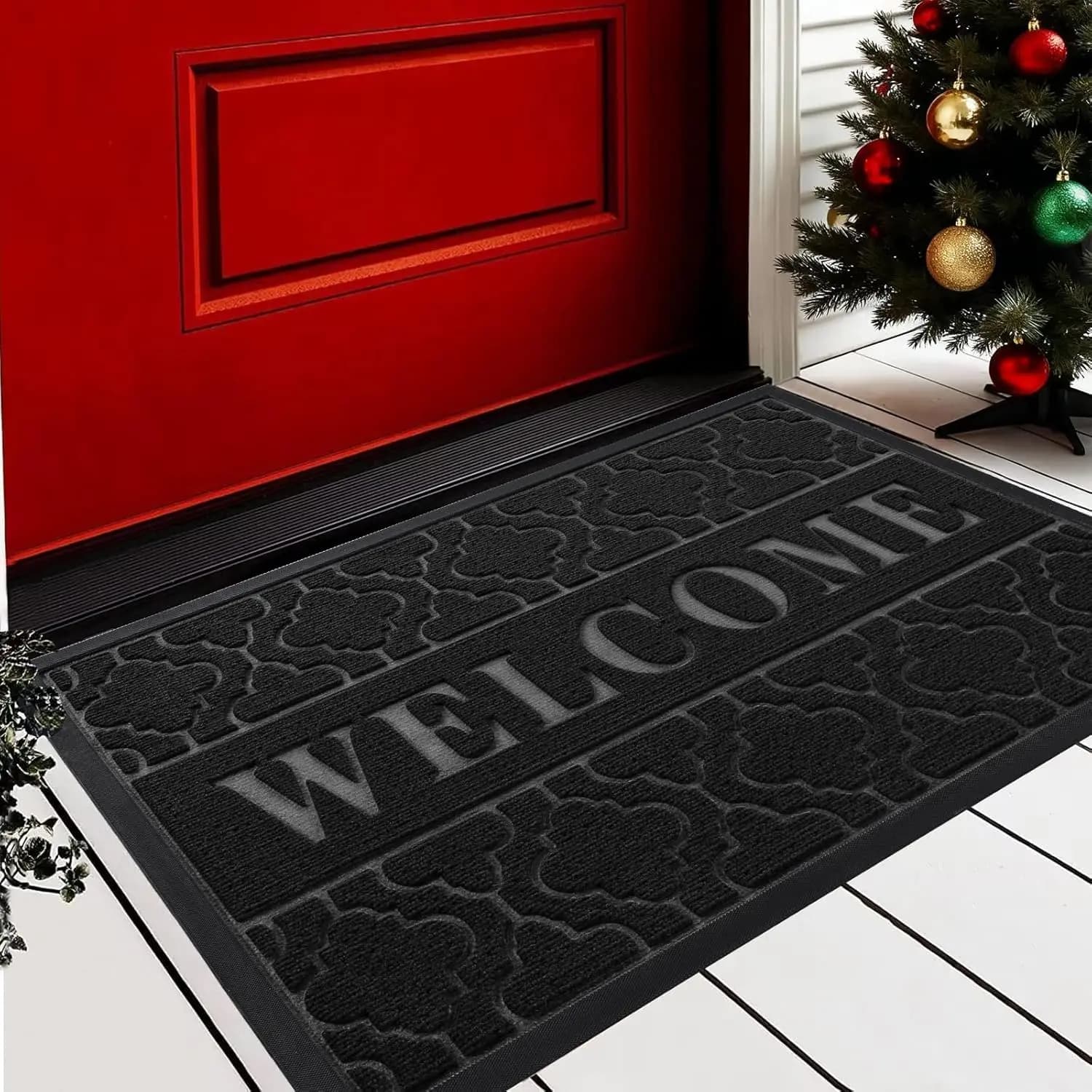 Zerbino Impermeabile Antiscivolo per Uso Interno ed Esterno, 29.5x17 Tappetino Nero per Porta d'Ingresso