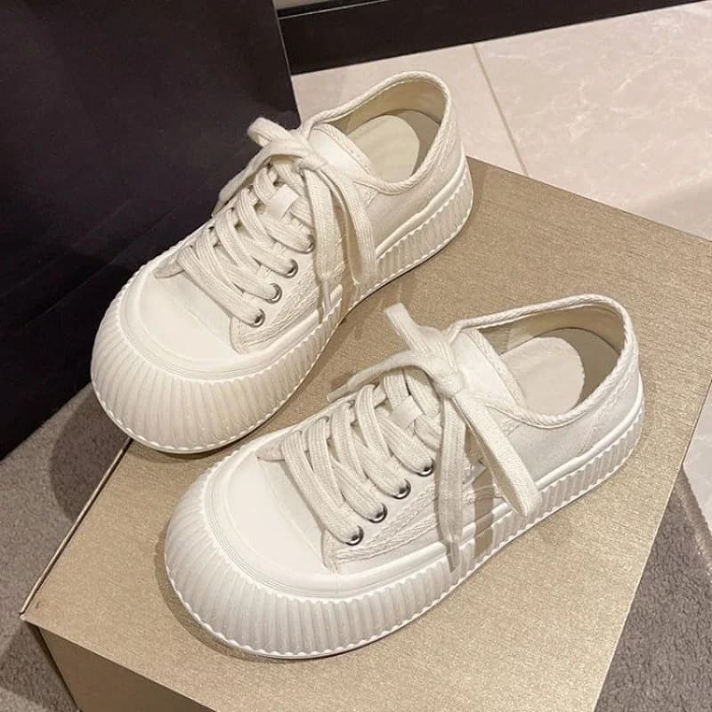 Scarpe da ginnastica bianche con fondo spesso e punta tonda Scarpe da donna in tela alla moda Calzature casual invernali calde ​