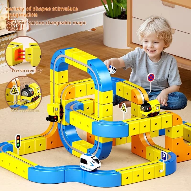 Fai da te assemblare giocattoli per treni magnetici per bambini costruzione di vagoni ferroviari magici elettronici giocattolo educativo per bambini regalo di Natale