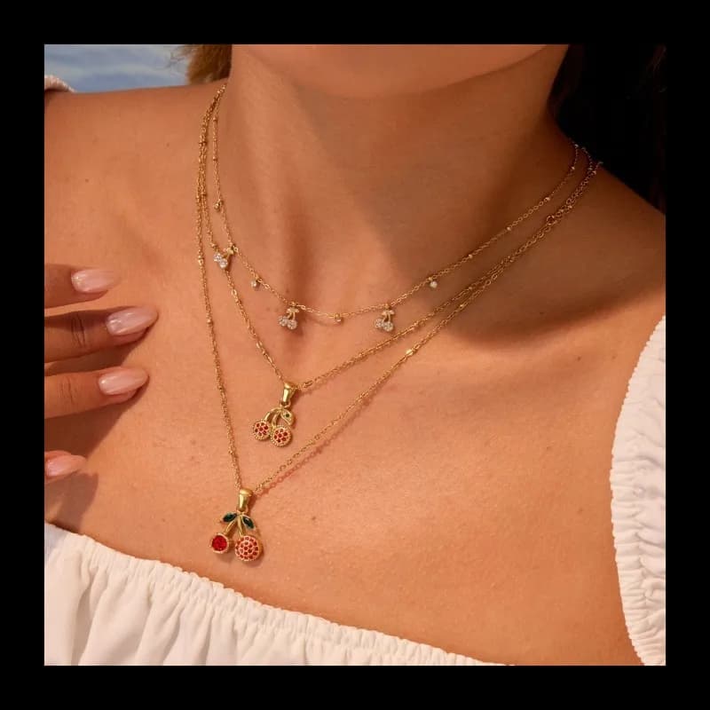 Ins Trend Diamond Cherry Ciondolo Collana in acciaio inossidabile Design Dolce catena clavicola Articolo Commercio all'ingrosso di gioielli