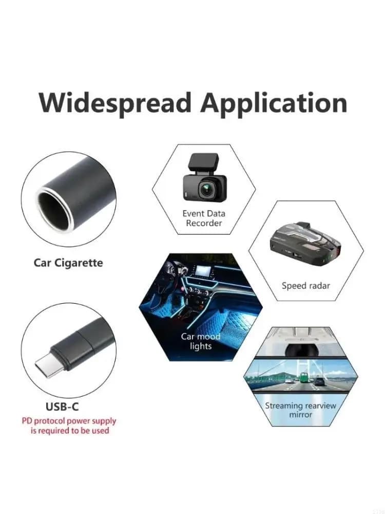 USB C to Car Cigarettes Adapter 5V to 12V Type C Male to Female Cable