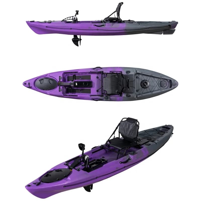 Kayak Professionale da Pesca in Mare in HDPE da 3,66 Metri, Monoposto, con Pedali e Accessori per Remi, per Fiumi