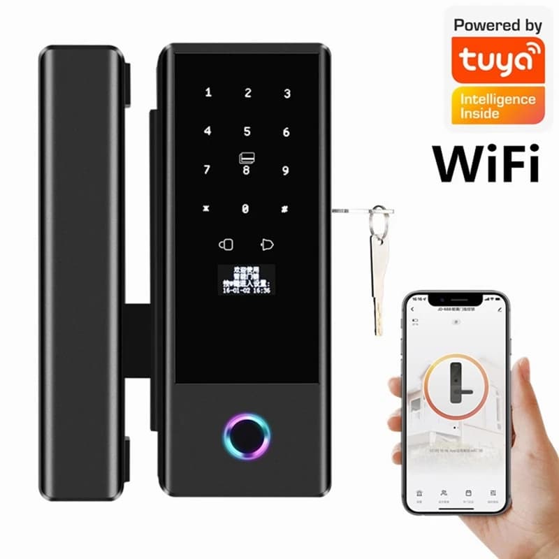 Serratura per impronte digitali Tuya Smart Home per porte scorrevoli in vetro Serratura elettronica per porte in vetro con accesso biometrico avanzato-VVNB
