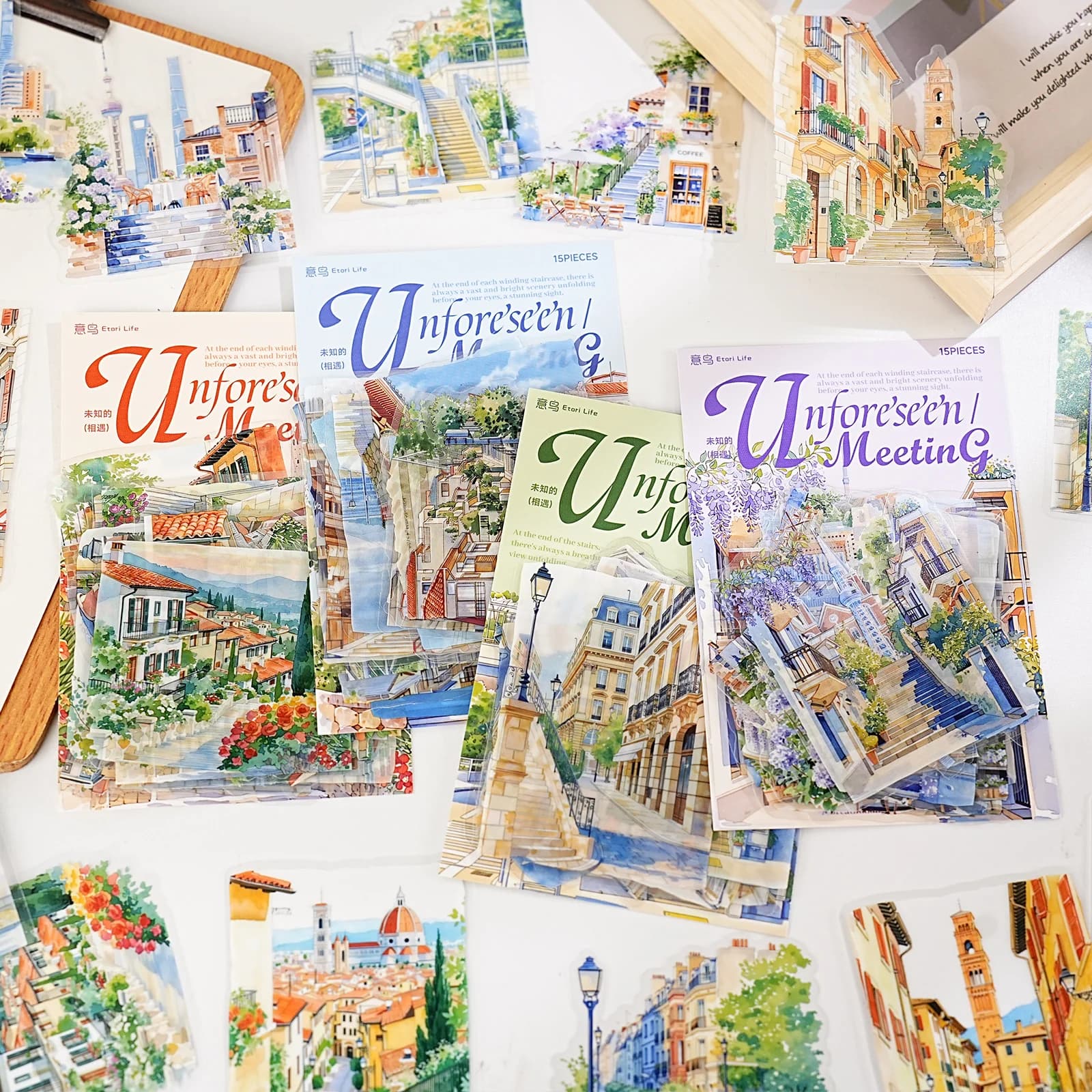 Etori Life Unknown Encounters Series American-Style Oil Painting Style City Architecture Landscape Collage DIY Stickers Suitable for Laptops, Suitcases, Guitars, Photo Albums, Office Decoration Accessories, Handmade Scrapbooking Supplies, Home Decoration, Card Making, Birthday and Holiday Gifts, Colorful, Waterproof Stickers, School Supplies