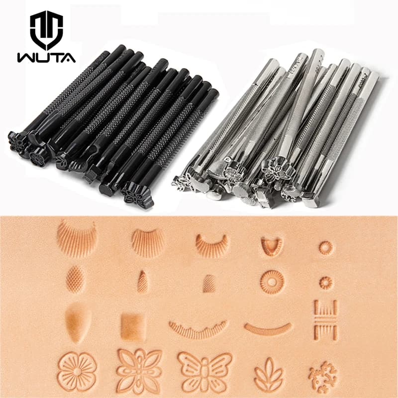 WUTA Leather Stamping Tools Skin Stamps Kit Carving Leather 20Pcs Patterns Leather Craft Working Printing Embossing Punch Set