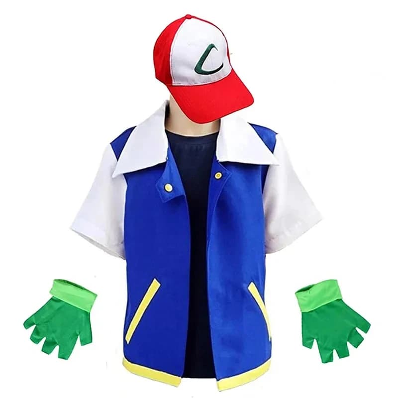 ABC1232025 New Men Anime Trainer Costume Boys Ash Ketchum Adult Cosplay for Girls Halloween Women Disfraz Party Blue Jacx,3;b'2.