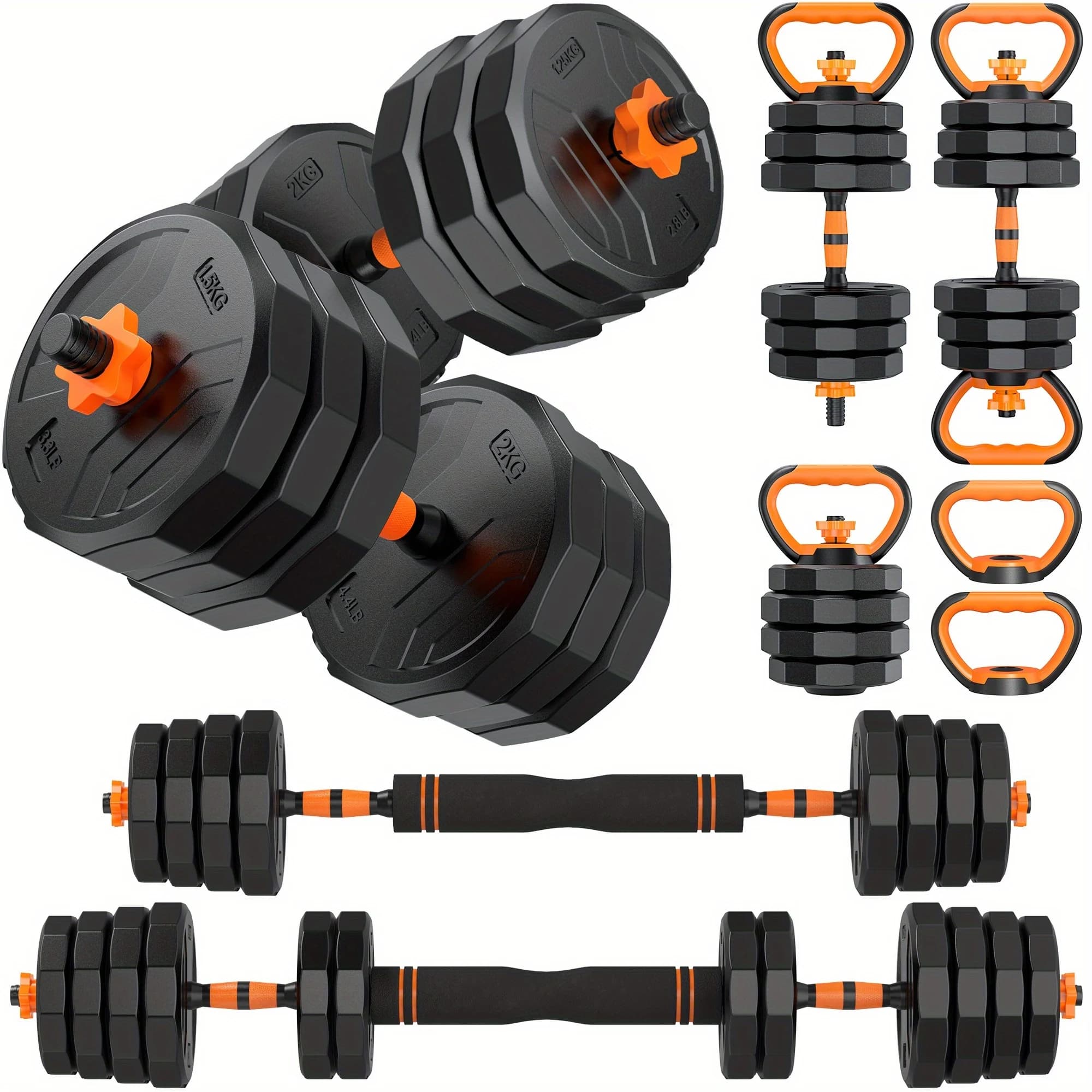 [Valentine's Day Gift] 4in 1 Adjustable Dumbbells, 44LBS/66LBS Weight Optional Set - Dumbbell Set, Can Be Used As Barbell, Kettlebell, Push-up Rack, Weight Plates - Suitable for Home Gym Fitness Workout, Suitable for Men/Women, Valentine's Day Gift