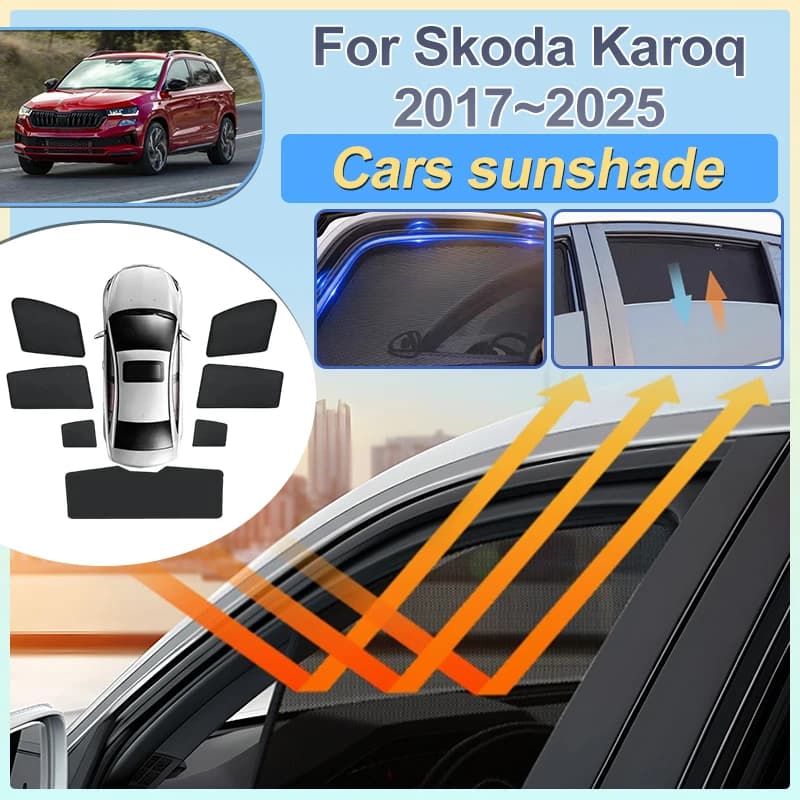 Parasole per Auto Skoda Karoq 2018 2017-2025 NU7, Protezione Laterale in Rete, Parasole Anteriore e Posteriore, Accessori Auto