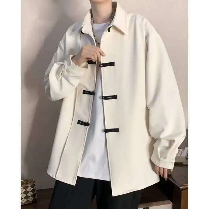 New Chinese Style Men's Long Sleeve Shirt with Button Design Modern Tang Suit Jacket Thickened Spring Casual Loose Fit