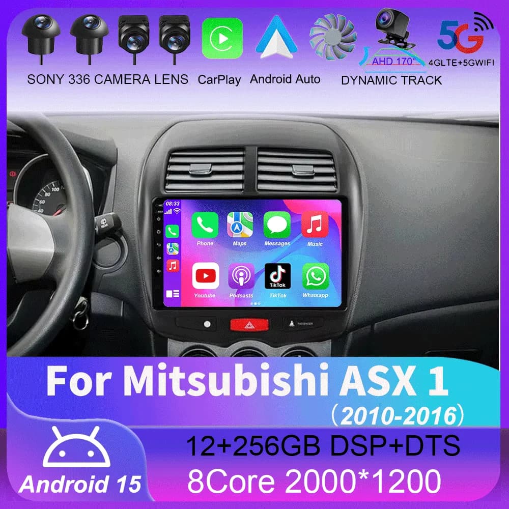 Android 15 Carplay Per Mitsubishi ASX 1 2010 2011 2012 2013 2014 2015 2016 GPS Auto Radio Lettore Video Multimediale 2din DVD Stereo