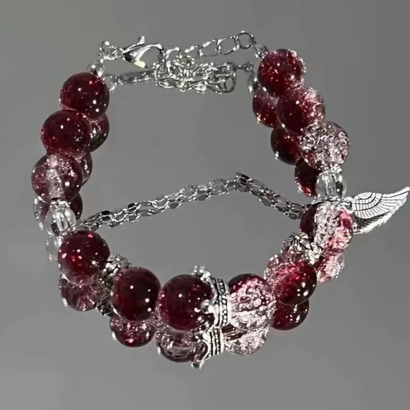 Bracciale con perline punk gotico Braccialetti con ciondolo con piume di cristallo rosso Donna Nuova catena di perline elastiche vintage Accessori di Halloween
