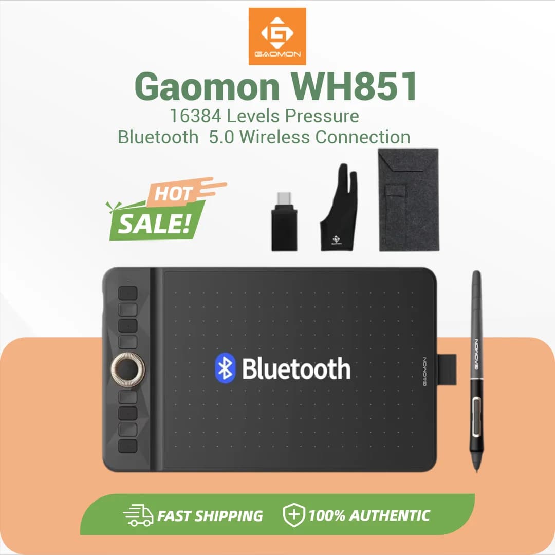 GAOMON WH851 Tavoletta grafica wireless Connessione Bluetooth 5.0 Livelli 16K Pressione della penna Tavoletta grafica da 8x5 pollici Android supportata