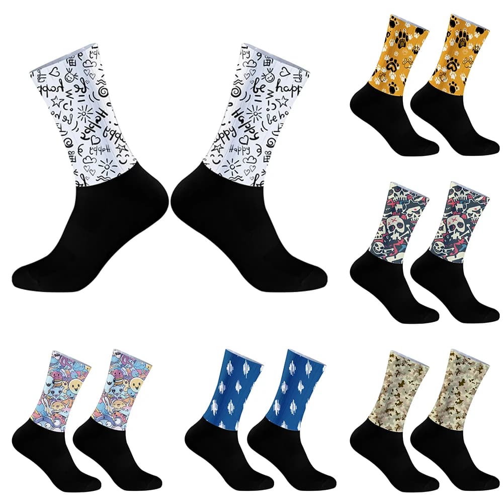 High quality graffiti printed socks fashionable and trendy hip-hop cycling socks colorful and fun cycling socks Outdoor cycling