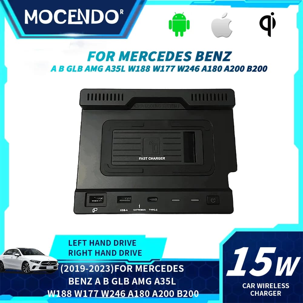 For Mercedes Benz AB GLB AMG A35L W188 W177 W246 A180 A200 Wireless Car Charger Phone Charging Panel Fast Wireless Charging