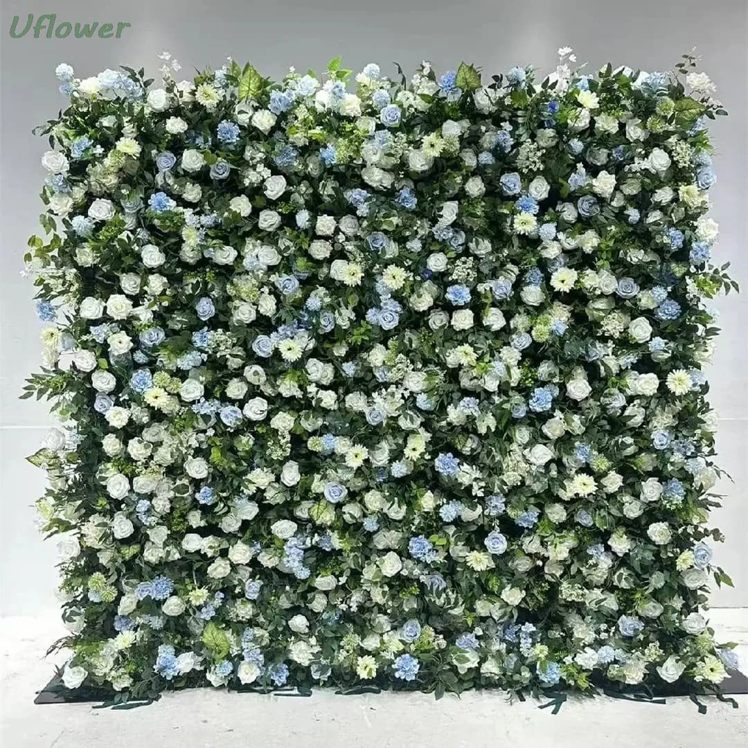 Tenda da matrimonio con sfondo floreale in tessuto verde arrotolabile da parete con fiori artificiali Uflower per eventi e feste decorativi