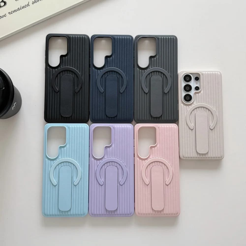 Custodia per telefono con supporto magnetico ondulato in pelle impiallacciata antiurto per Samsung Galaxy S26 Ultra S25 S24 Plus compatibile con MagSafe