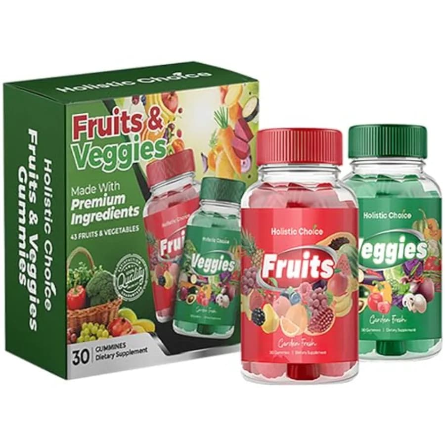 Caramelle Gommose alla Frutta e Verdura - Delizioso Integratore Vitaminico Superfood per Adulti, 1 Bottiglia di Frutta e 1 Bottiglia di Verdura, Rosso e Verde