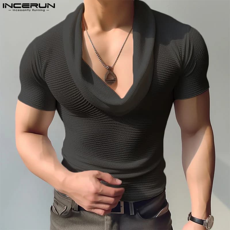 INCERUN maglietta da uomo tinta unita scollo a V manica corta maglia estiva trasparente abbigliamento uomo Streetwear 2024 moda Camisetas S-5XL