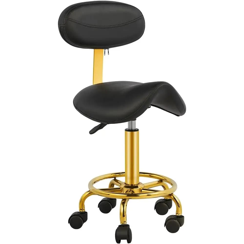 Sgabello con Ruote e Schienale Ergonomico, Altezza Regolabile Idraulicamente, Cuscino Confortevole per Negozi di Tatuaggi e Spa