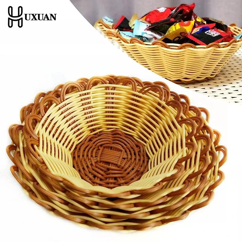 Cestino intrecciato in rattan Portaoggetti per soggiorno domestico Organizzatore di torte di frutta secca Vassoio di frutta Cestino portaoggetti da tavolo