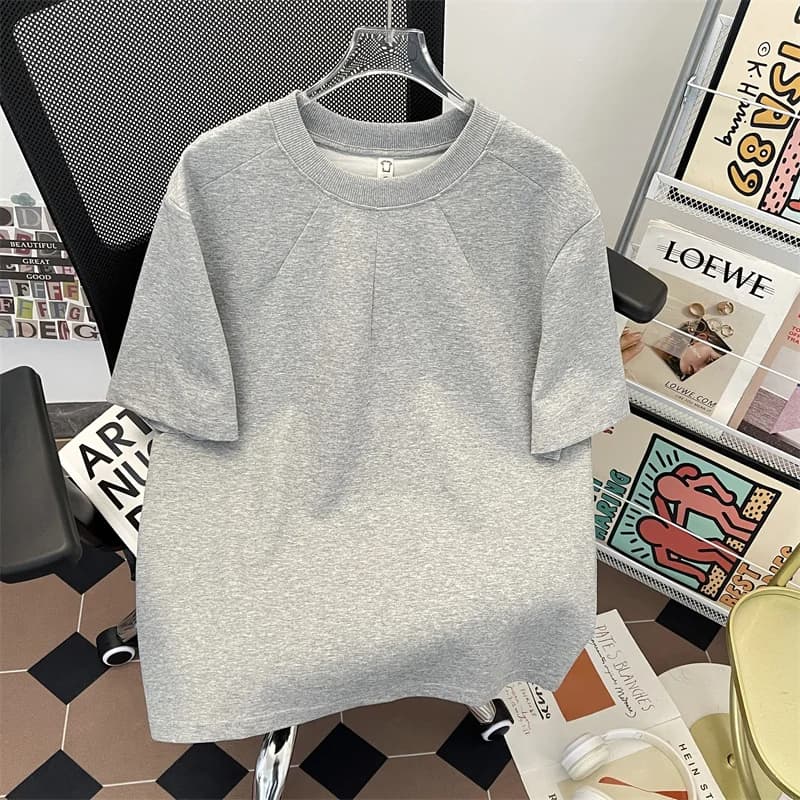 Heavyweight 280g Air Cotton American Short Sleeve Men's T-shirt Shoulder Width Standard Grey Versatile White T-shirt