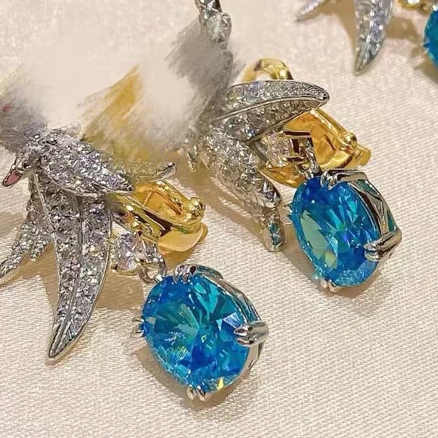 KQDANCE Orecchini in Argento Sterling 925 con Diamanti ad Alto Contenuto di Carbonio, Rubino Rosso Sintetico, Tanzanite, Topazio Blu, Design Uccello su Pietra, Gioielli Raffinati