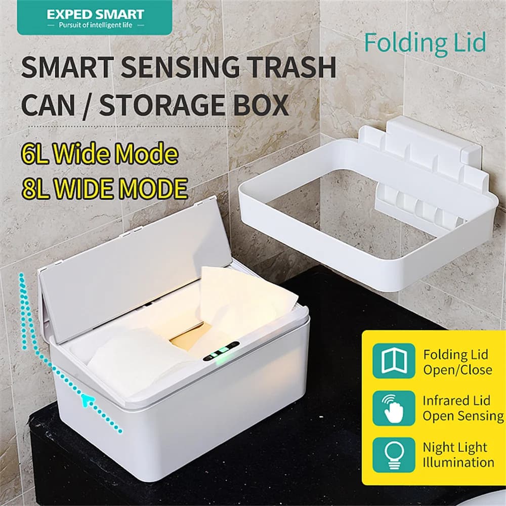 6/8L Desktop Smart Trash Can Sensore di movimento Bidoni della spazzatura Mini Secchio di stoccaggio per auto Pattumiera elettrica touch per cucina Bagno