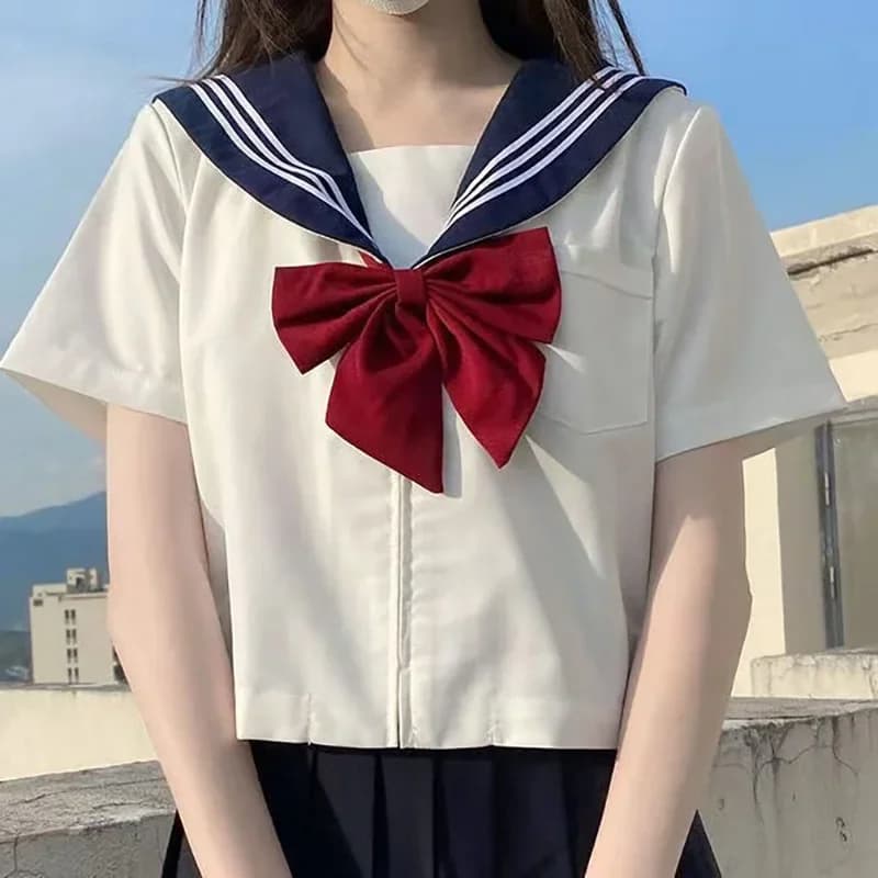 New Japanese School Uniform Girl Jk Suit Sexy Spring and Autumn Red Tie White Three Basic Sailor Uniform Women Long Sleeve Suit