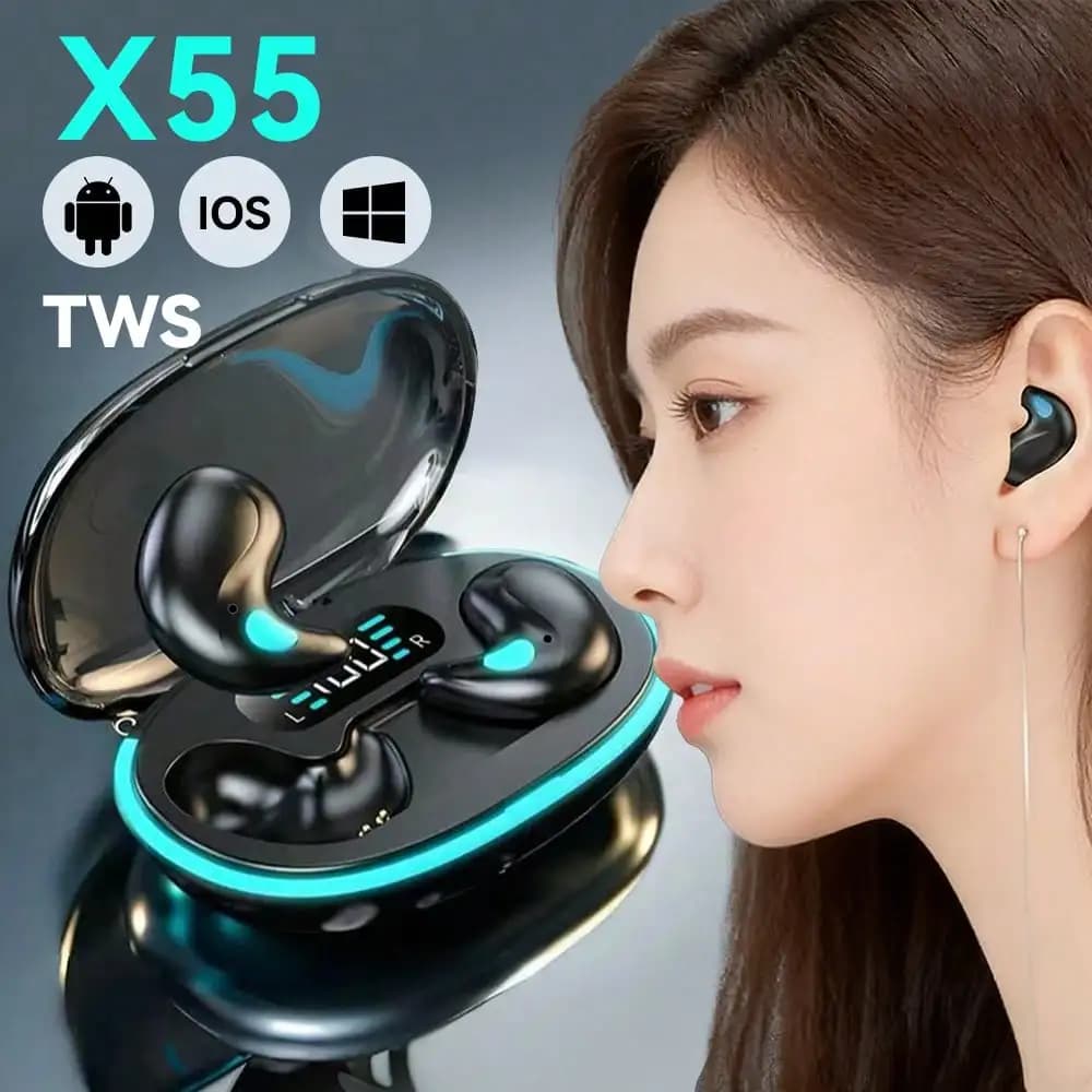 X55 PRO TWS Mini Compact Bluetooth earphones with noise cancelation Built-in microphone for HD calls Wireless sports audio