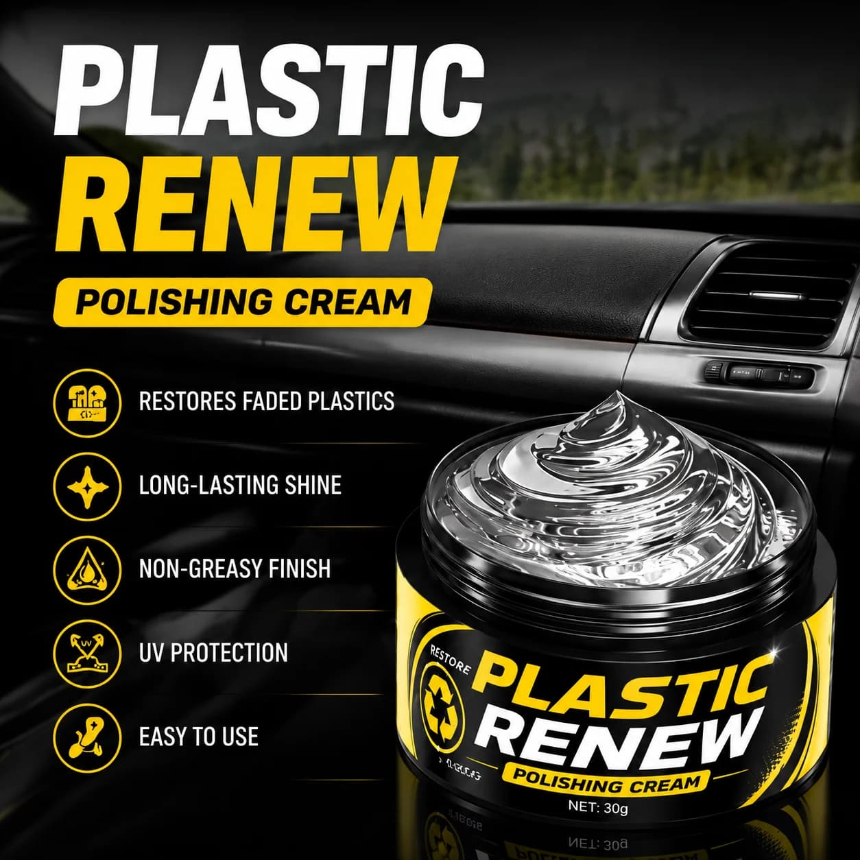 Car Interior Scratch Repair Paste, Interior and Exterior Plastic Polishing Wax, Black Interior and Dashboard Plastic Surface Rep