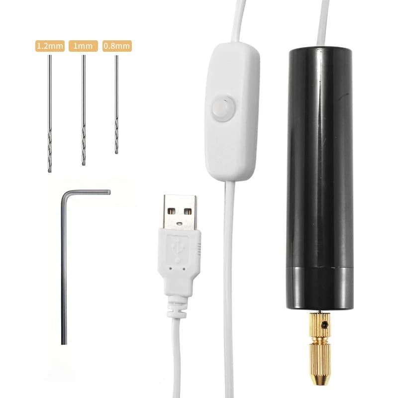 Mini USB Powered Electric Drill Handheld Rotary Tool Engraving Pen Cordless for Epoxy Resin Jewelry Making Pearl Keychain Wood Plastic Craft Boring Punching Cutting Drilling Kit DIY Art Supplies Portable Lightweight Low Noise