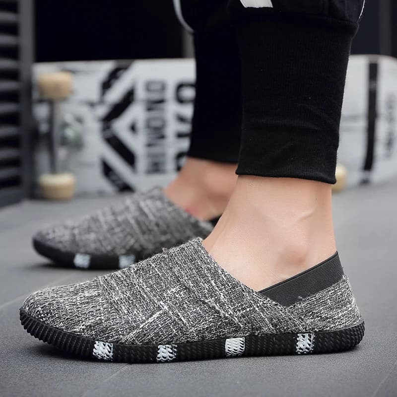 Summer Urban Leisure Knit Loafers Mens Breath Stretch Cloth Non Slip Cushion Insole Outdoor Walking Shoe