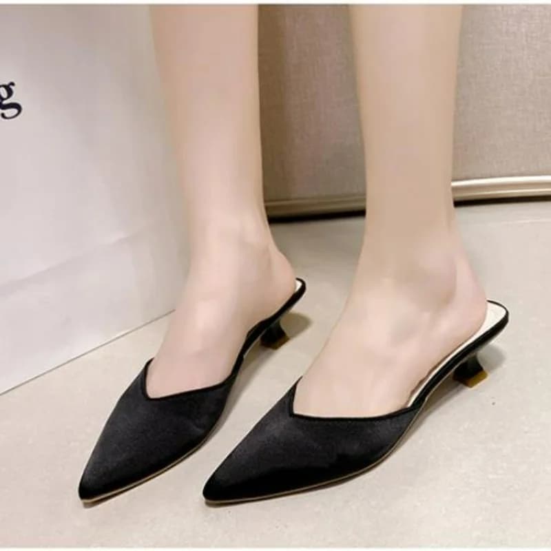 New Design Women High Heel Slipper Summer Ladies Slip on Mules Shoes Pointed Toe Low Heel Sandal Outdoor Casual Slides