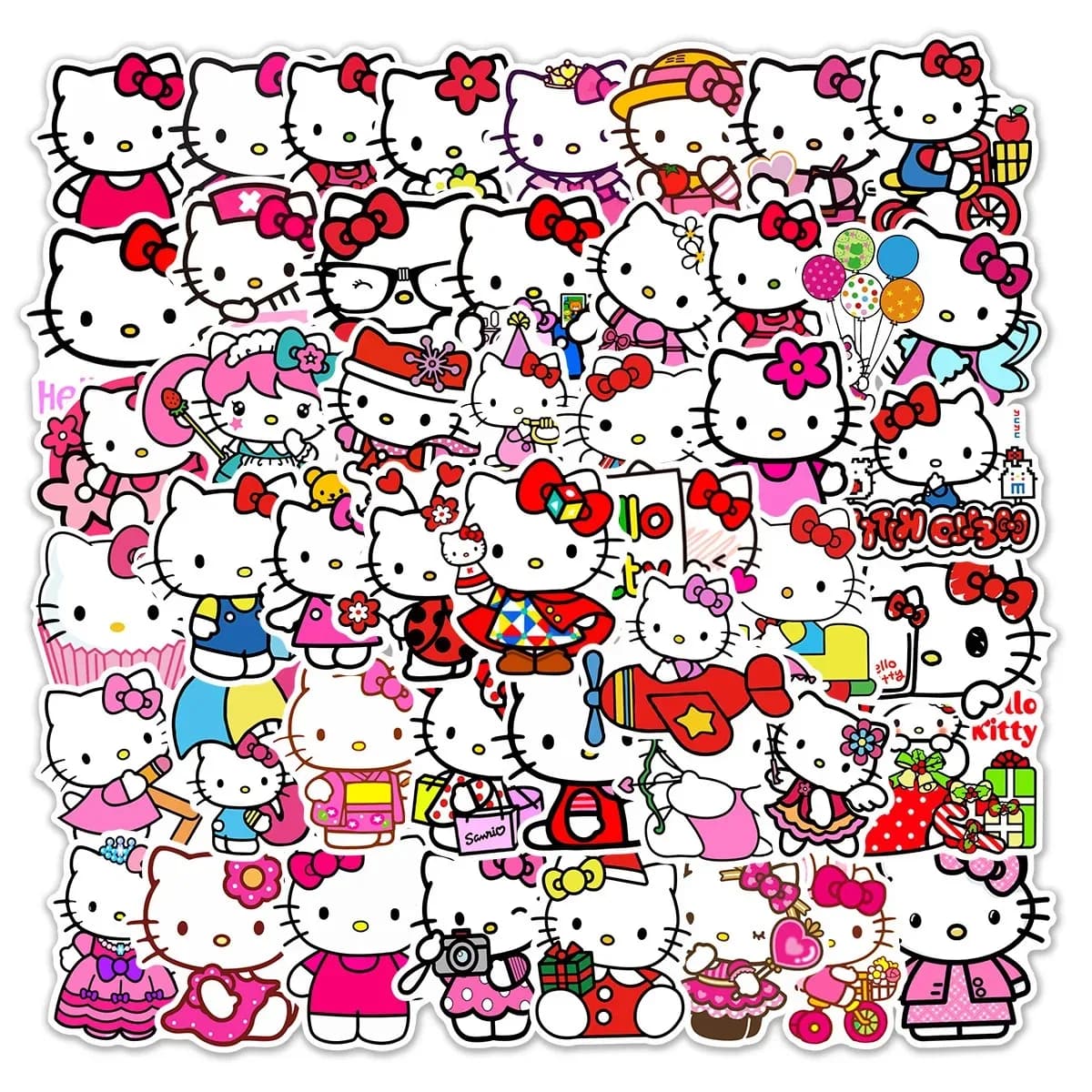 50 Pezzi Adesivi Graffiti Anime Hello Kitty Carini per Bambini, Adesivi Squisiti per Telefono, Computer, Notebook, Cancelleria, Giocattoli Fai-da-Te, Segreti