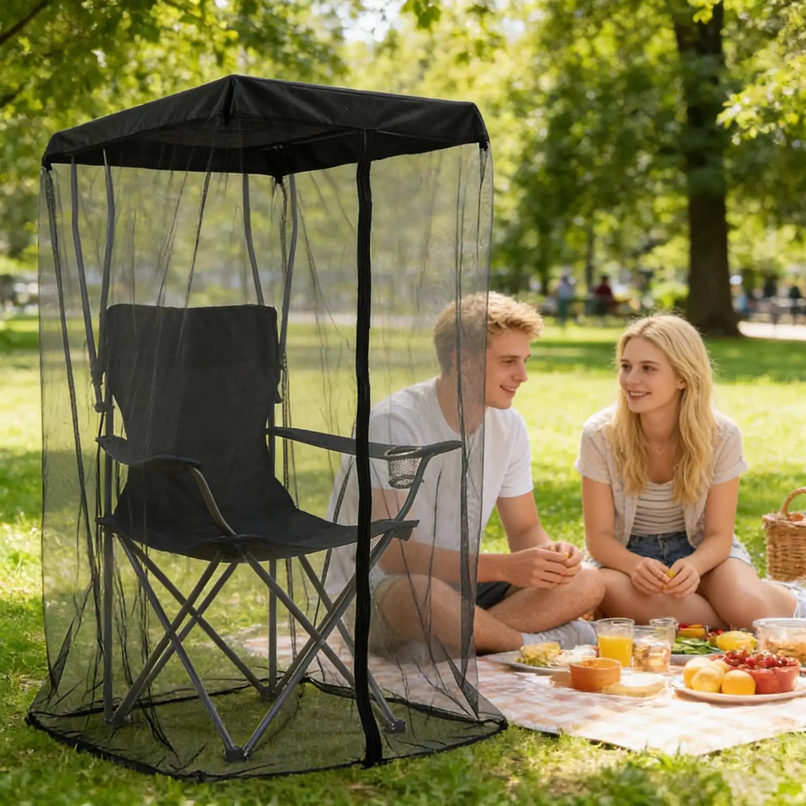 Telo Copri Altalena Pieghevole in Rete Fine Impermeabile e Resistente al Sole, Tenda Parasole per Sedia da Esterno, Ideale per Picnic, Campeggio, Arrampicata, Escursionismo, Pesca