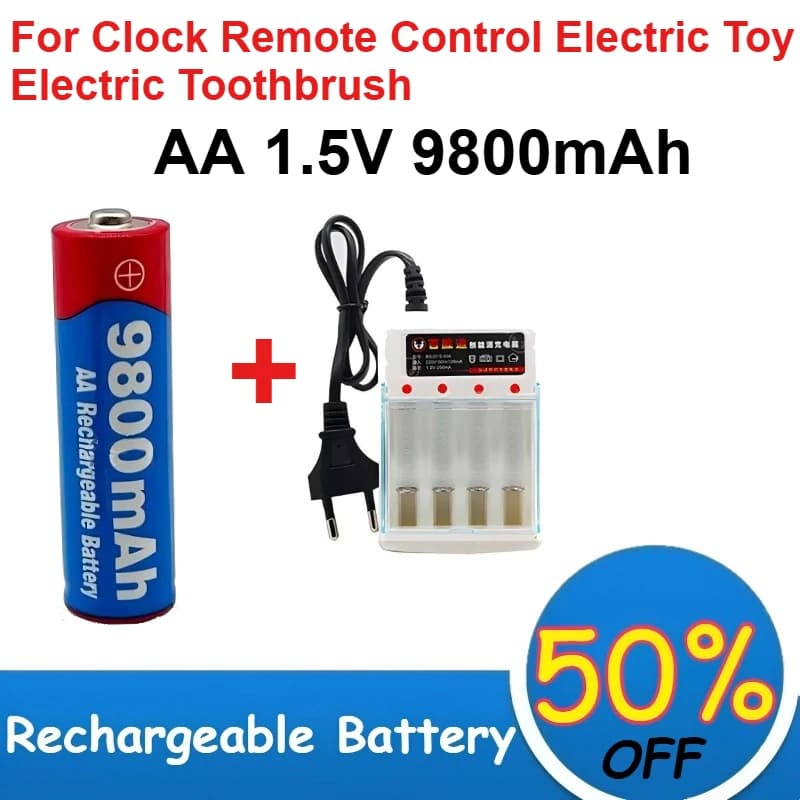 2-12 Pieces Alcaline Batteries Rechargeable AA 1.5V 9800mAh for Watches, Remote Controls, Electric Toys, Electric Brushes