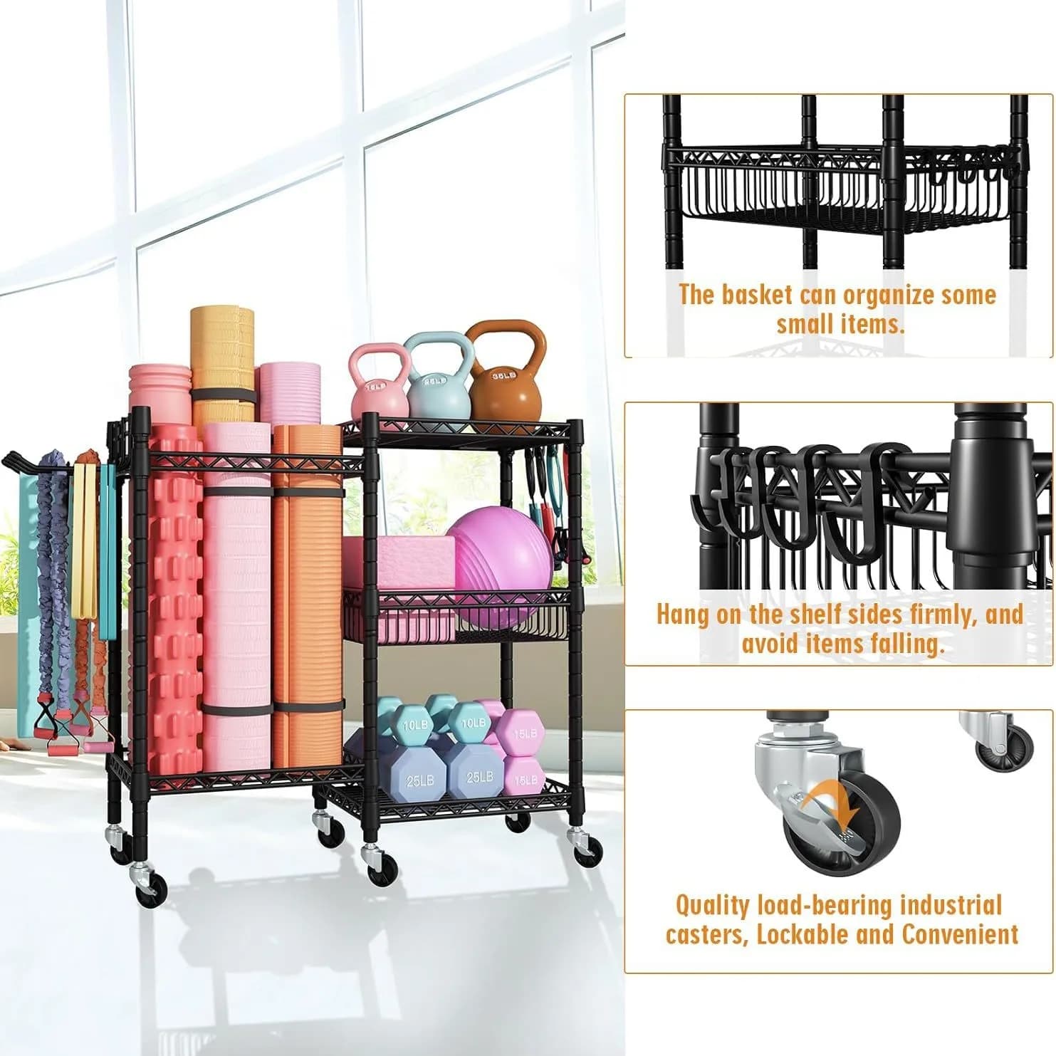 Multi-layer yoga mat, dumbbell storage rack, wrought iron gym equipment, home large-capacity shelf, multi-function