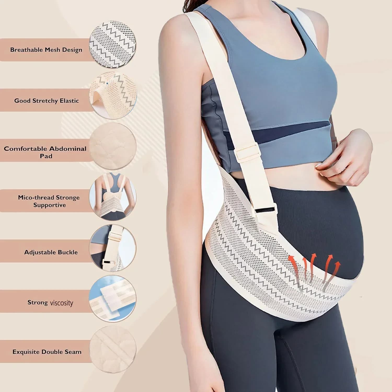 Fascia per pancia premaman traspirante - Cintura di supporto per gravidanza regolabile per schiena e addominale, comfort leggero per tutte le stagioni