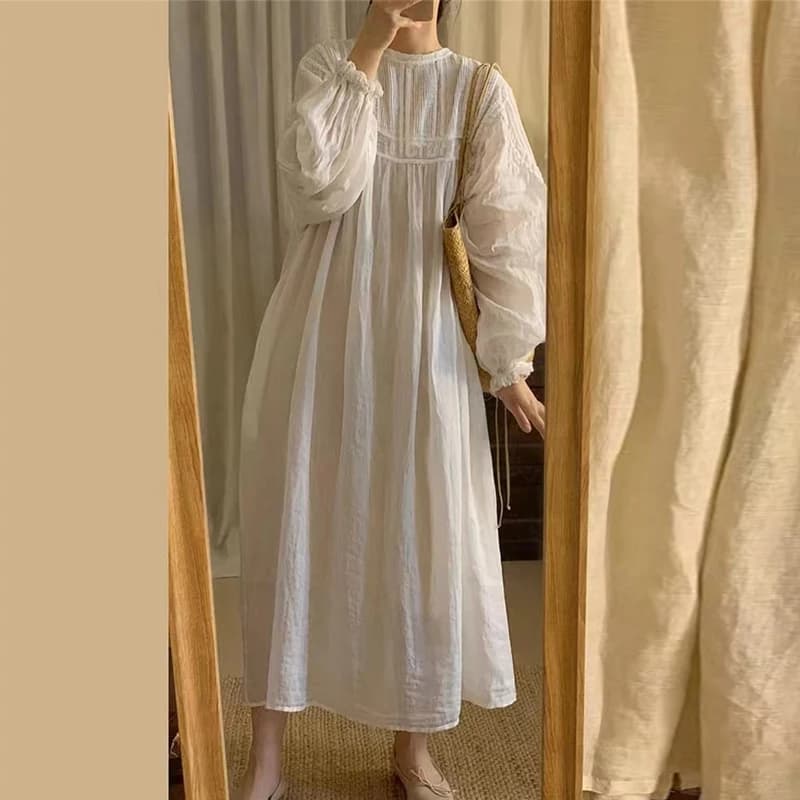 Johnature Ramie Accordion Pleats Loose Slouchy Dress Women Summer Japanese Robe Summer Sun Protection New Dresses